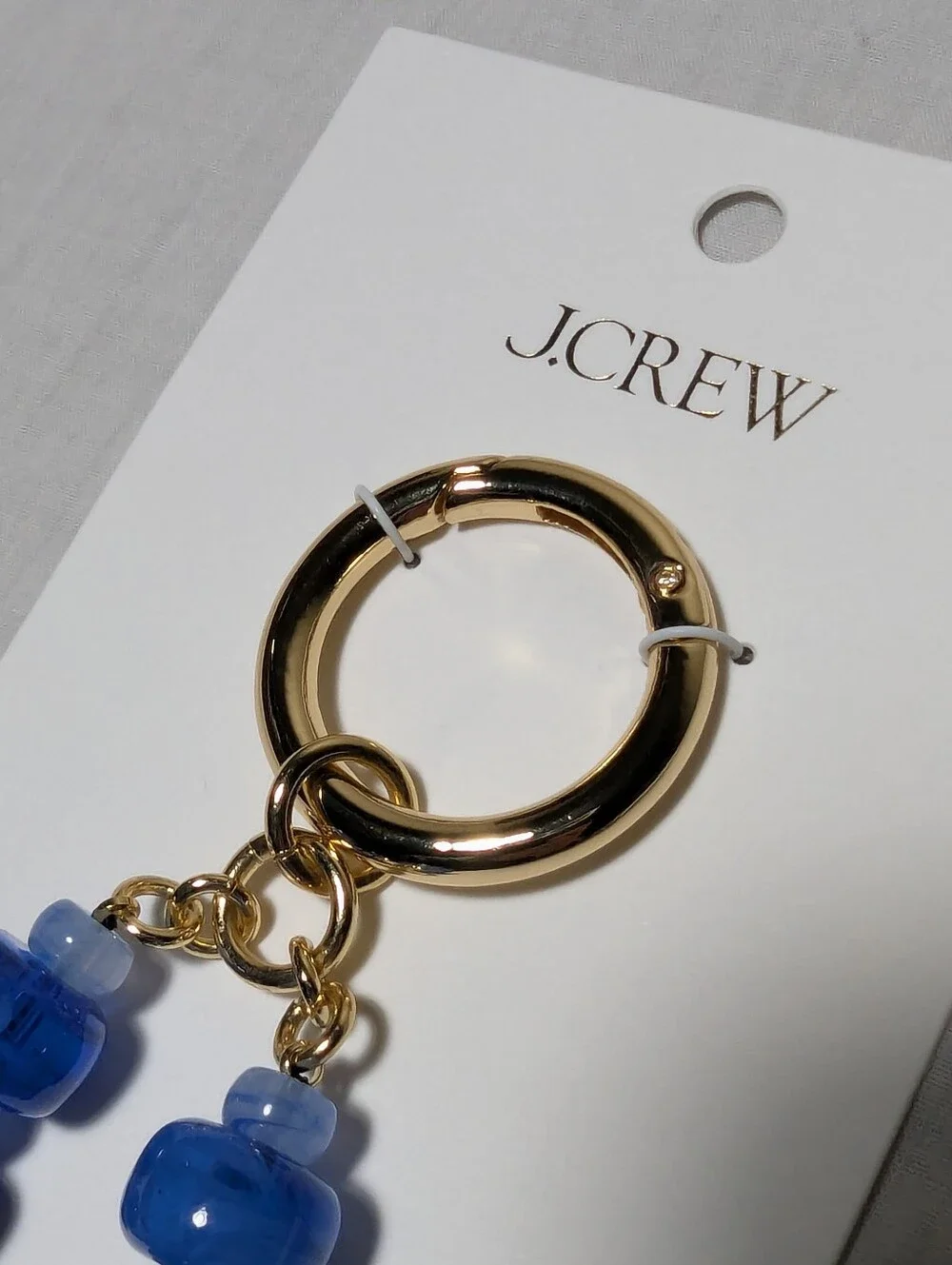 NWT J. Crew Chunky Beaded Bag Charm Gold Ring Blue Glass Beads (ONE SIZE)